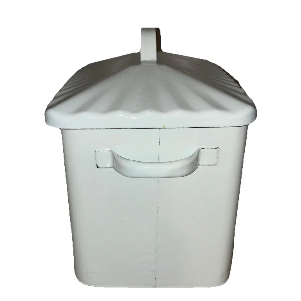 Bread‎ Box Enamelware Metal Bin White Retro Shabby Chic Farmhouse 11x9x7.5